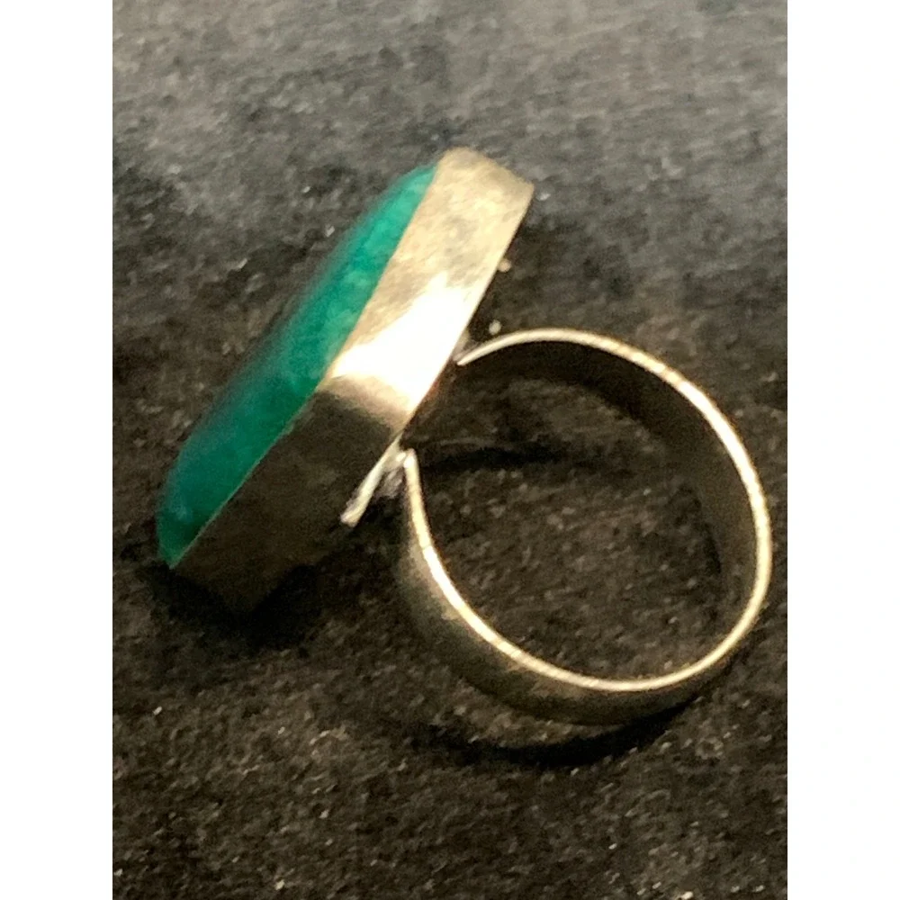 Vintage Artisan Sterling Silver Aqua Green Stone Statement Ring 925 Size 6